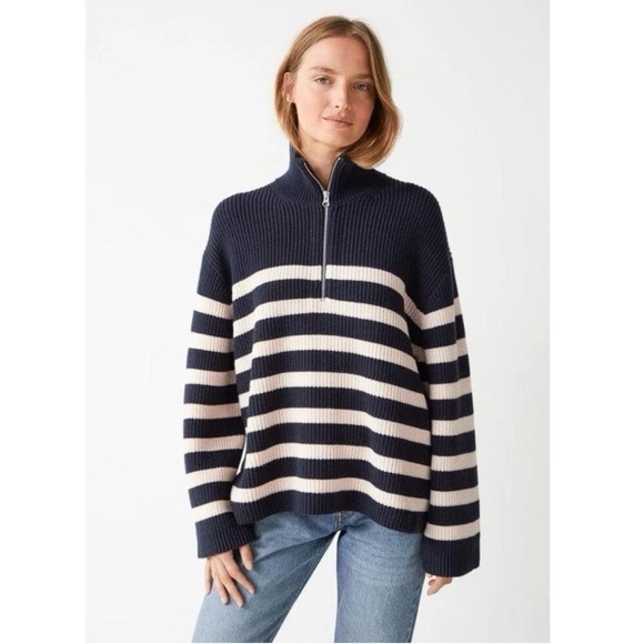& Other Stories Sweaters - & Other Stories Navy and Cream Striped Turtleneck Sweater